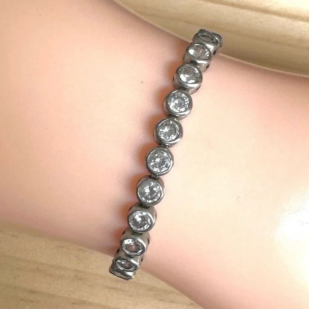 Silver-Tone Bezel-Set Cubic Zirconia Tennis Bracelet